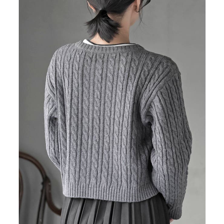 ハート刺繍ケーブルニットクルーネックカーディガン | rps | 詳細画像8 