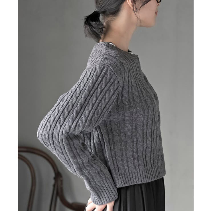 ハート刺繍ケーブルニットクルーネックカーディガン | rps | 詳細画像9 