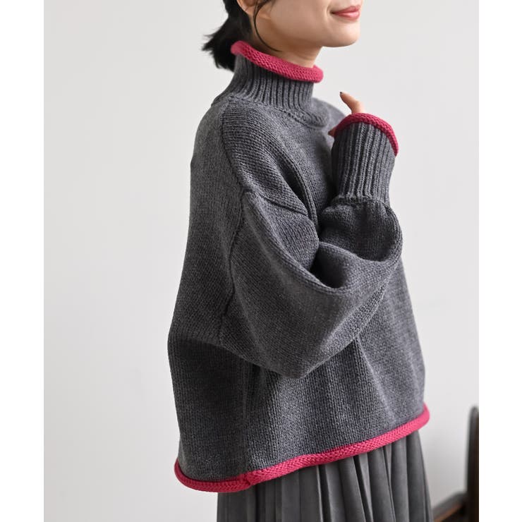 CHACグレー | 配色ラインハイネックニットプルオーバー | rps