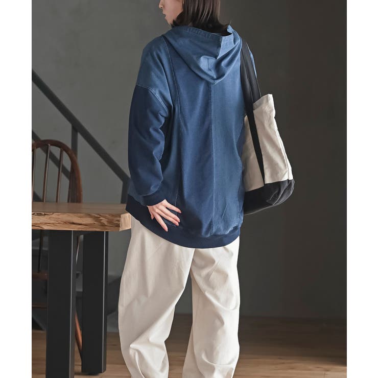 インディゴ裏毛布帛切替ジップパーカー | rps | 詳細画像11 