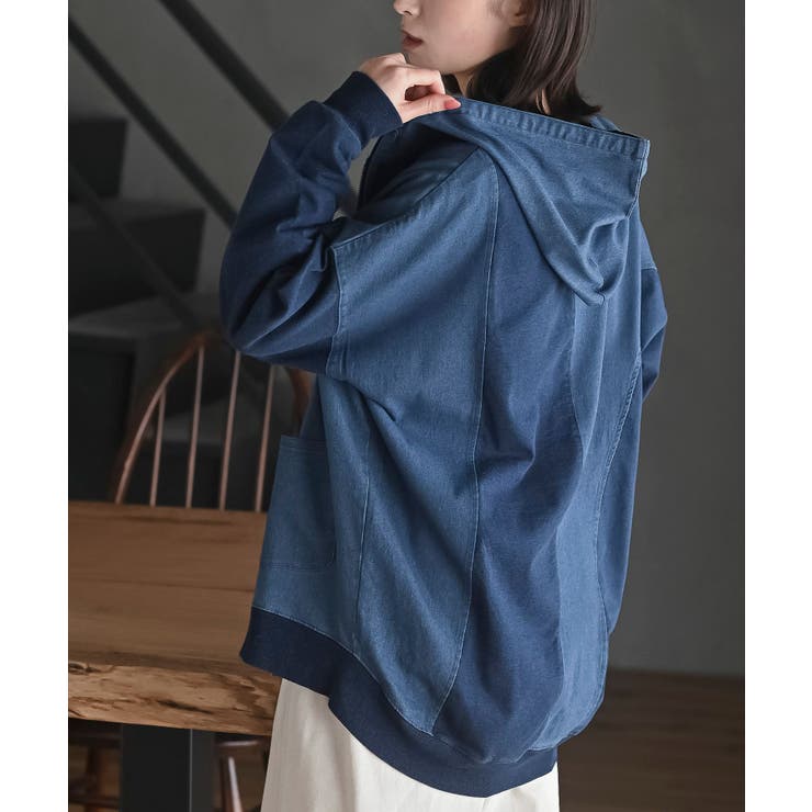 インディゴ裏毛布帛切替ジップパーカー | rps | 詳細画像15 