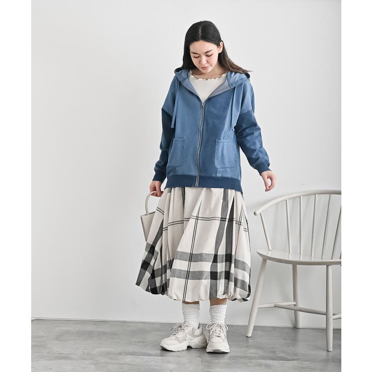 インディゴ裏毛布帛切替ジップパーカー | rps | 詳細画像2 