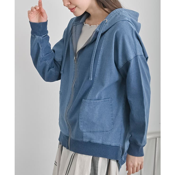 インディゴ裏毛布帛切替ジップパーカー | rps | 詳細画像7 