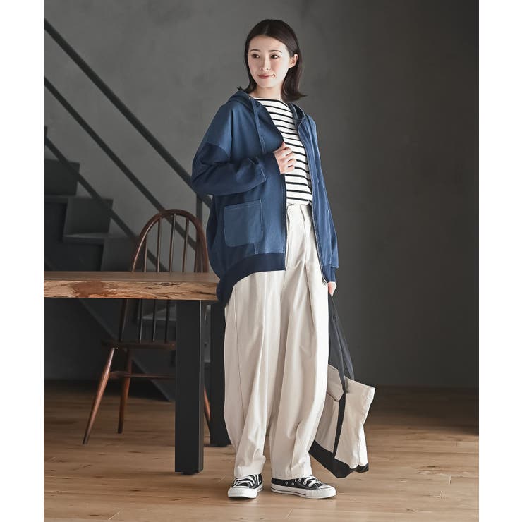 インディゴ裏毛布帛切替ジップパーカー | rps | 詳細画像9 