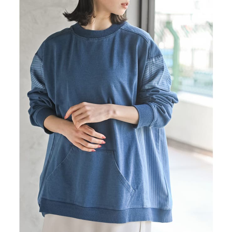 ブルー | インディゴ裏毛サイド切替ワイドプルオーバ | rps