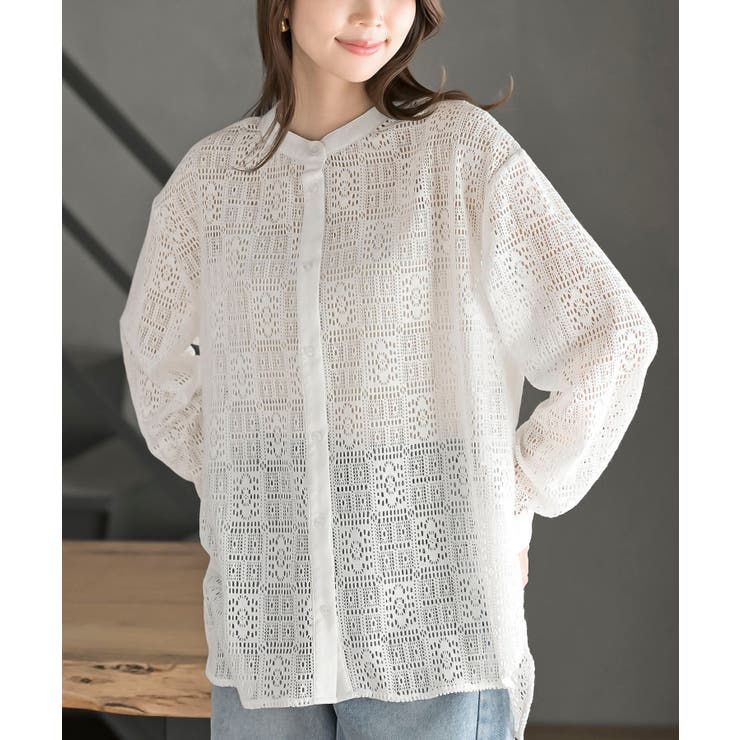 レースノーカラーブラウス | rps | 詳細画像1 