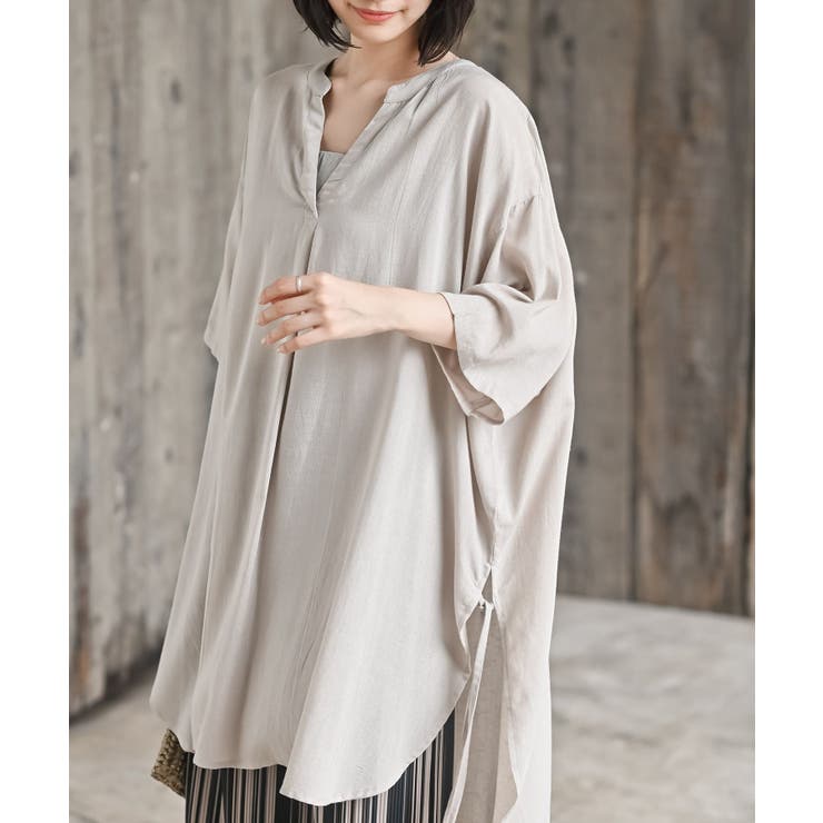 グレージュ | サイドリボンスキッパーブラウス | rps