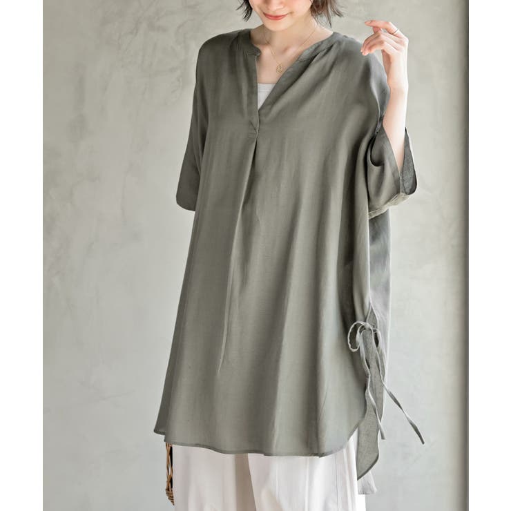 カーキ | サイドリボンスキッパーブラウス | rps