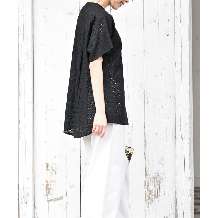 PRIDE定価89000円位　総刺繍デザインロングブラウス羽織り　黒M MA*RS】BIG襟クロス刺繍ブラウス - ブラック size-F | 地雷系