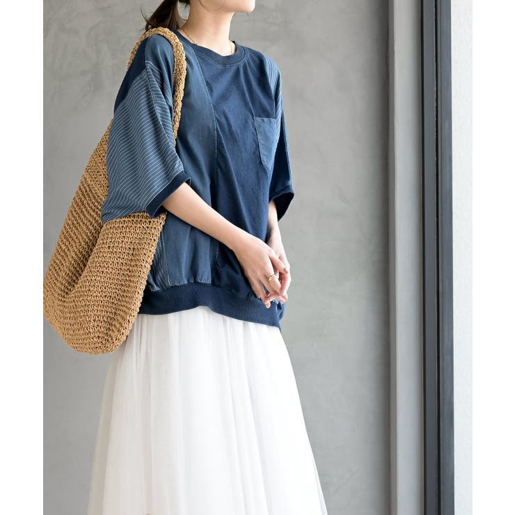 インディゴ天竺ストライプ切替プルオーバー | rps | 詳細画像11 