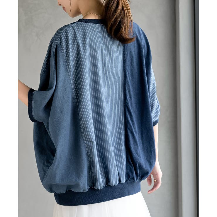 インディゴ天竺ストライプ切替プルオーバー | rps | 詳細画像16 