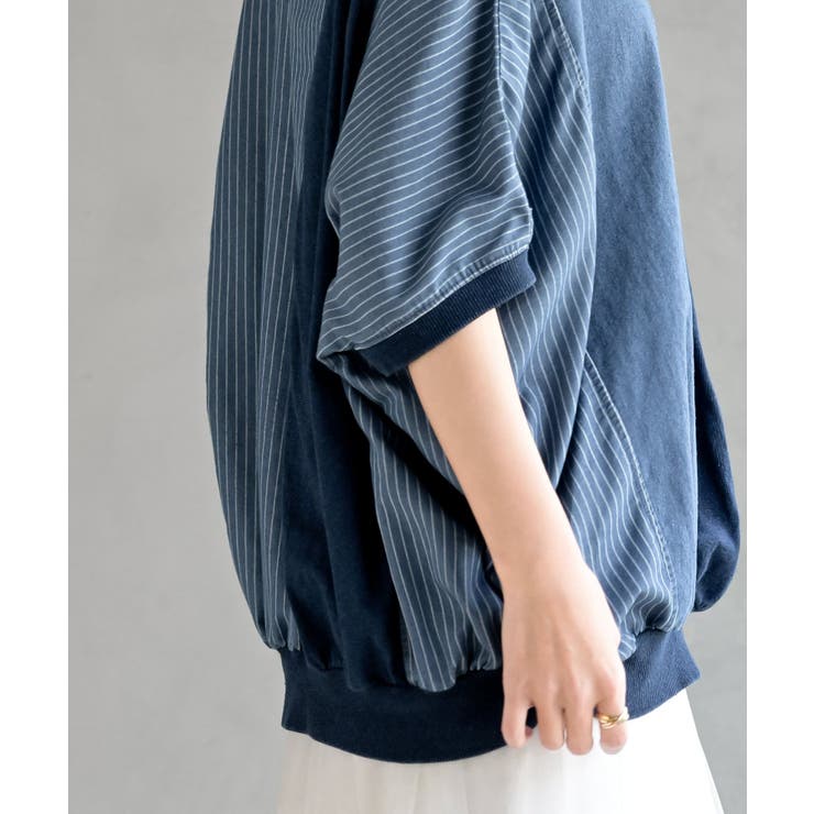 インディゴ天竺ストライプ切替プルオーバー | rps | 詳細画像17 