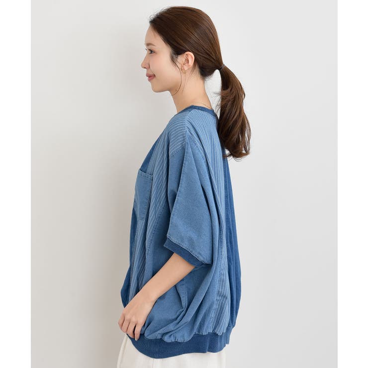 インディゴ天竺ストライプ切替プルオーバー | rps | 詳細画像18 