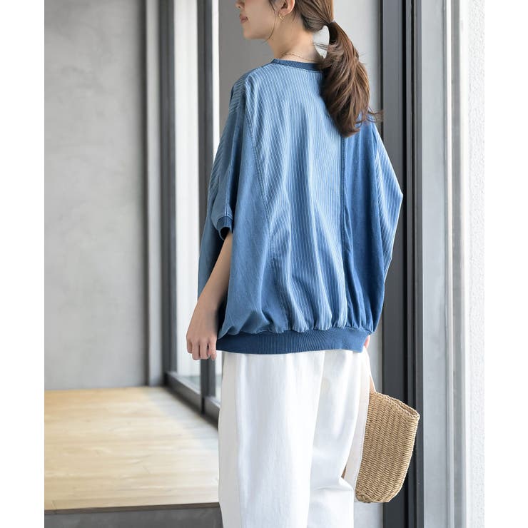 インディゴ天竺ストライプ切替プルオーバー | rps | 詳細画像4 