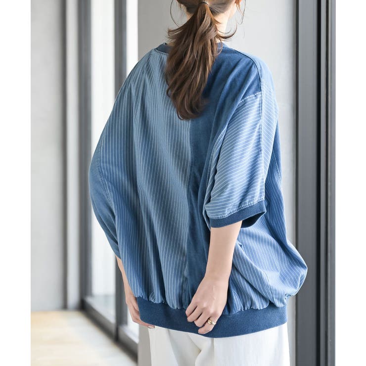 インディゴ天竺ストライプ切替プルオーバー | rps | 詳細画像8 