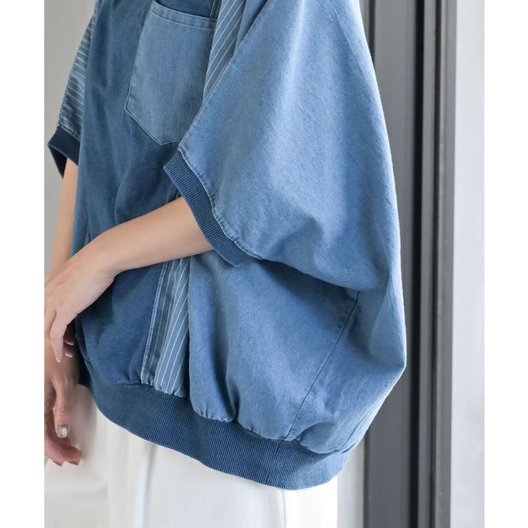 インディゴ天竺ストライプ切替プルオーバー | rps | 詳細画像9 