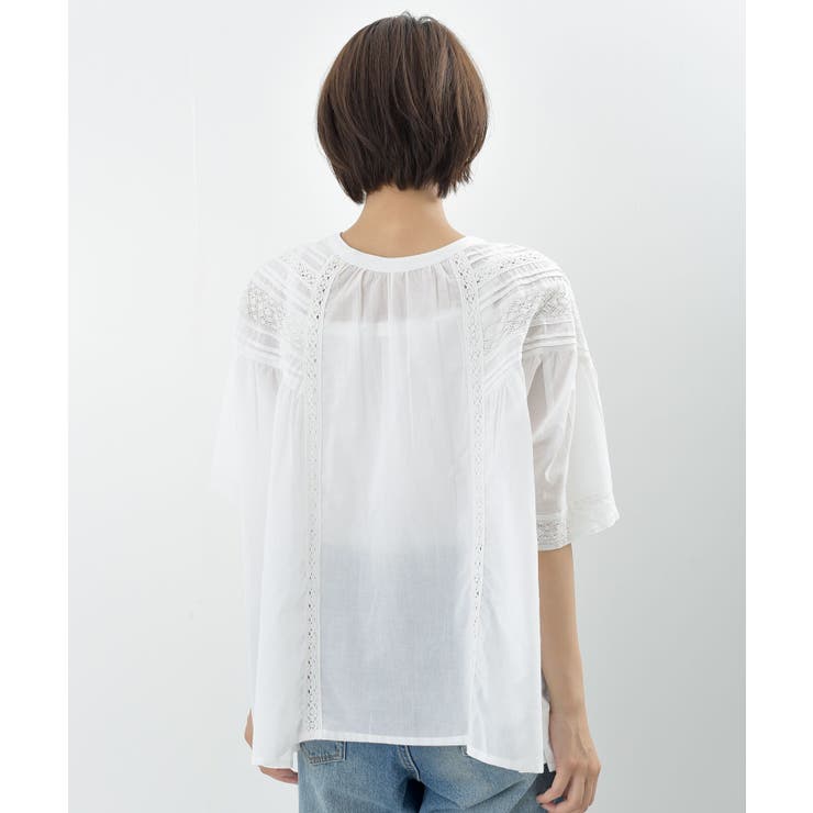 ピンタックレース5分袖ブラウス[品番：RPSW0002731]｜rps