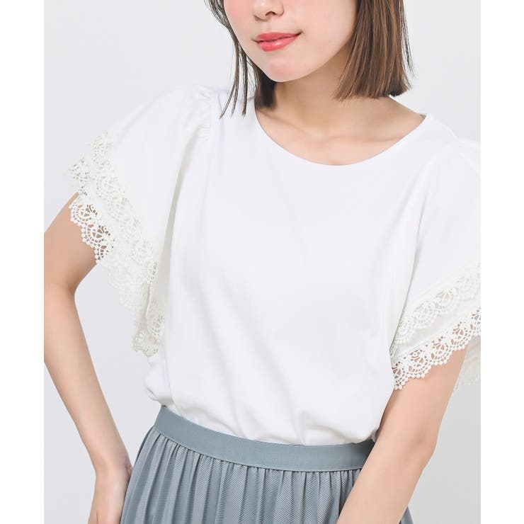オフホワイト | ダブルレース袖切替Ｔシャツ | rps
