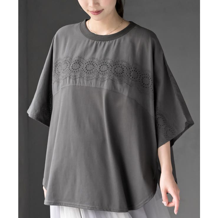CHACグレー | スカラップレース切替ワイドＴシャツ | rps