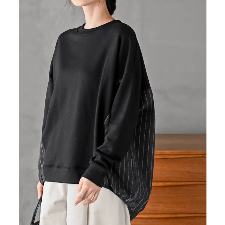 裏毛×ストライプ切替コクーンチュニック | rps | 詳細画像1 