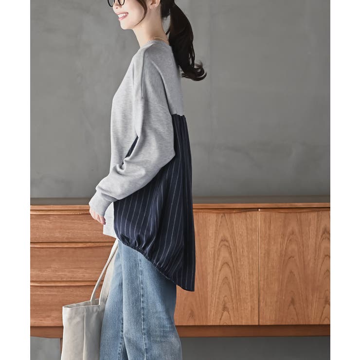 裏毛×ストライプ切替コクーンチュニック | rps | 詳細画像11 