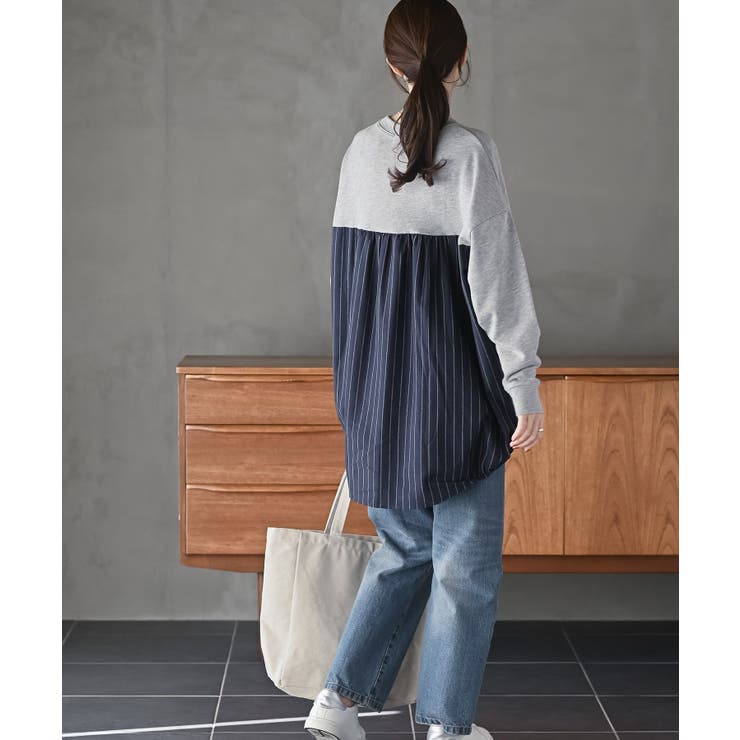 裏毛×ストライプ切替コクーンチュニック | rps | 詳細画像12 