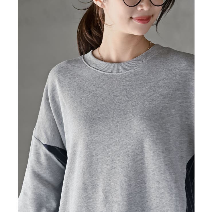 裏毛×ストライプ切替コクーンチュニック | rps | 詳細画像14 