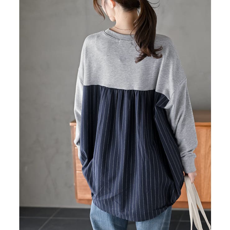 裏毛×ストライプ切替コクーンチュニック | rps | 詳細画像16 