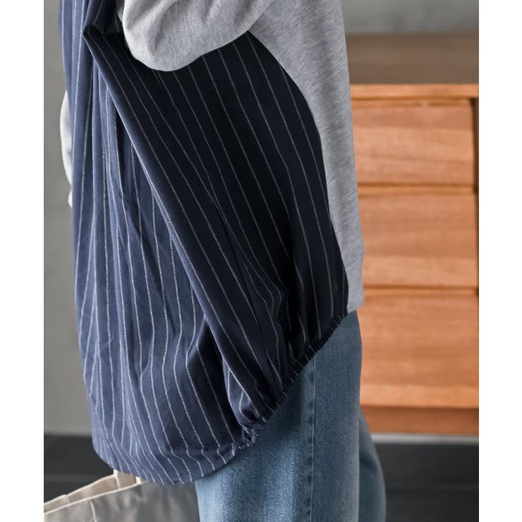 裏毛×ストライプ切替コクーンチュニック | rps | 詳細画像17 
