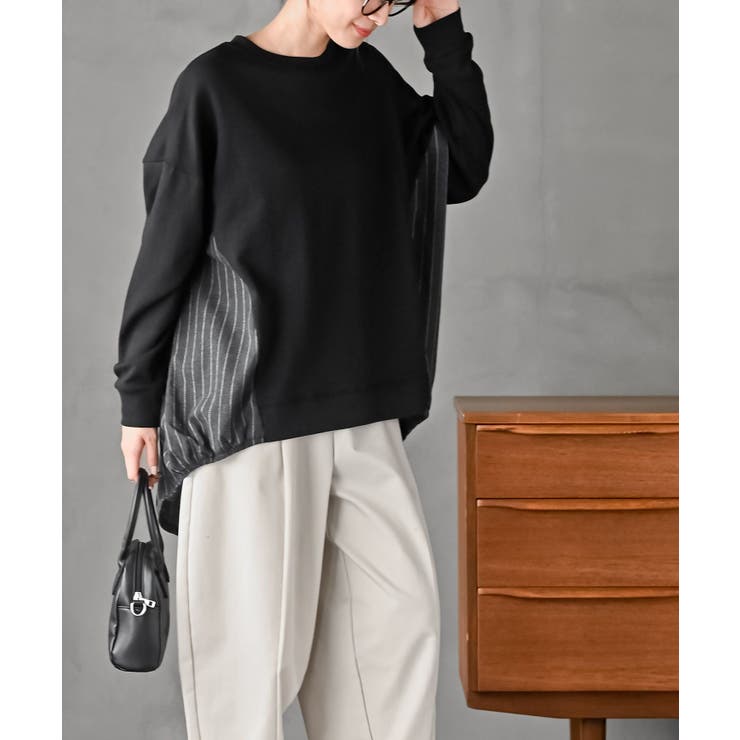 裏毛×ストライプ切替コクーンチュニック | rps | 詳細画像3 