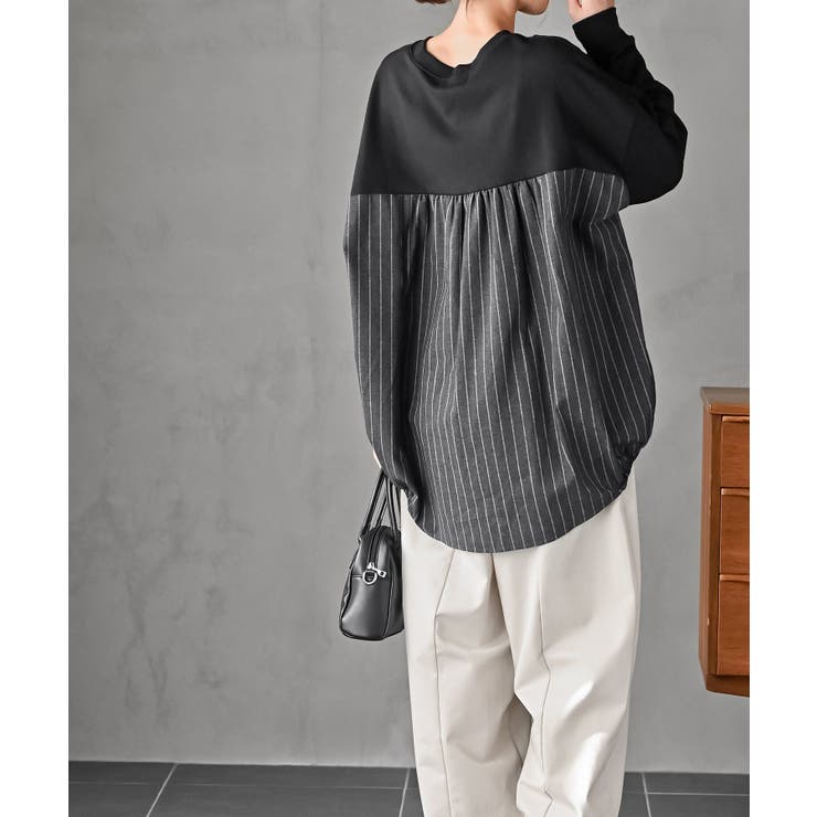 裏毛×ストライプ切替コクーンチュニック | rps | 詳細画像4 