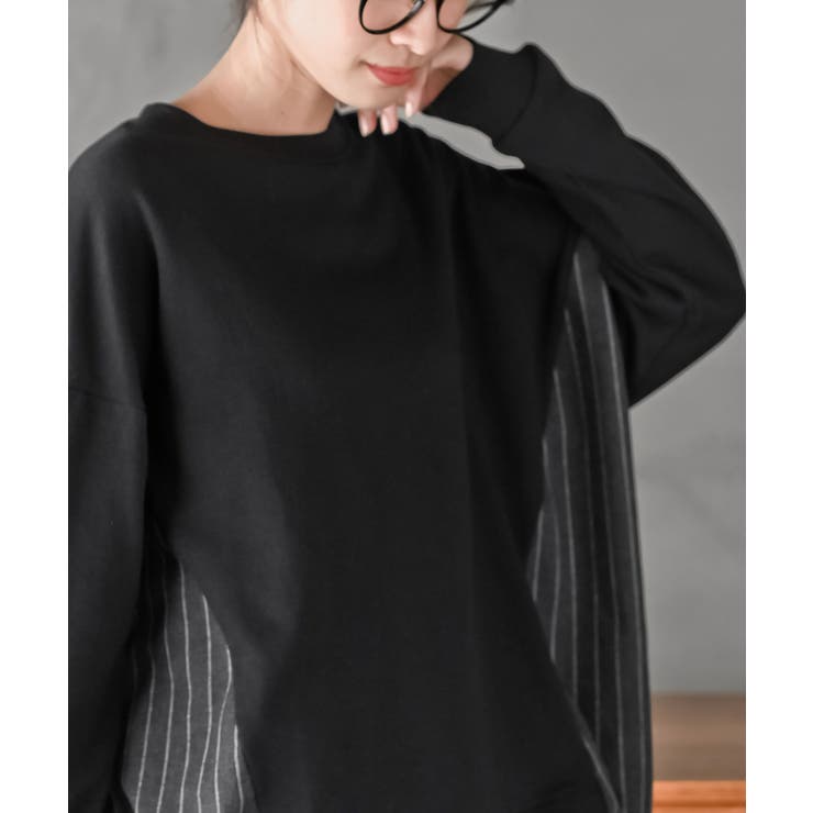 裏毛×ストライプ切替コクーンチュニック | rps | 詳細画像7 