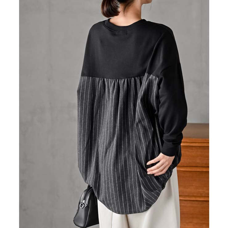 裏毛×ストライプ切替コクーンチュニック | rps | 詳細画像8 