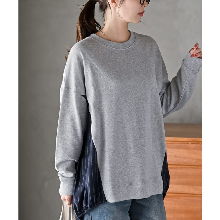 杢グレー | 裏毛×ストライプ切替コクーンチュニック | rps