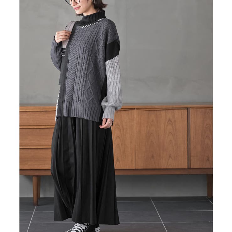 ケーブル切替ハンドステッチニットプルオーバー[品番：RPSW0002943