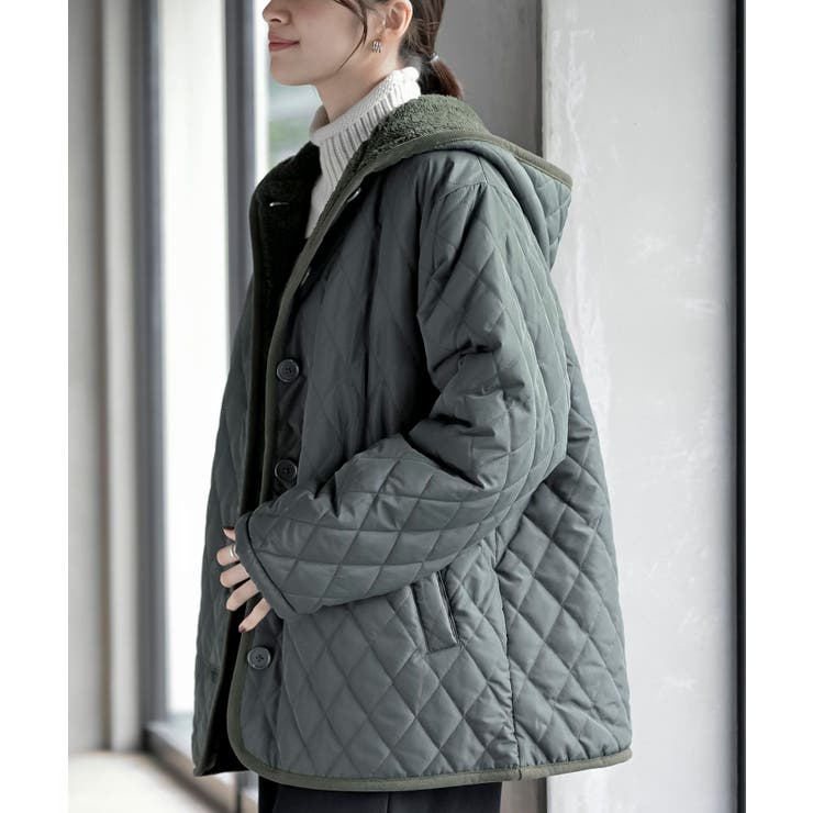 裏ボアフード付きキルティングショートコート | rps | 詳細画像7 