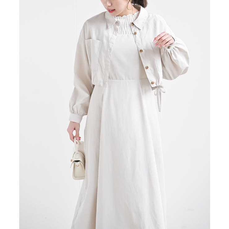 サイドリボンショートジャケットキャミワンピースセットアップ サイドリボンショートジャケットキャミワンピースセットアップ