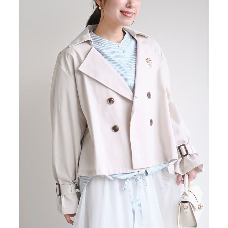 lohen ショートトレンチリバーコート ホワイト スプリットラグランショートトレンチ（トレンチコート） | grove