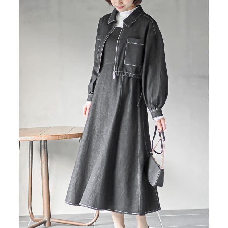 ブラック | デニムブルゾン×キャミワンピースセットアップ | rps