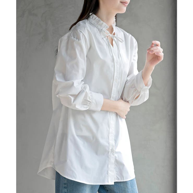 オフホワイト | 衿フリルボータイシャツ | rps