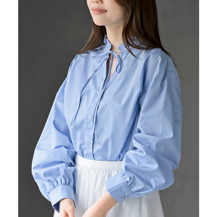 サックス | 衿フリルボータイシャツ | rps