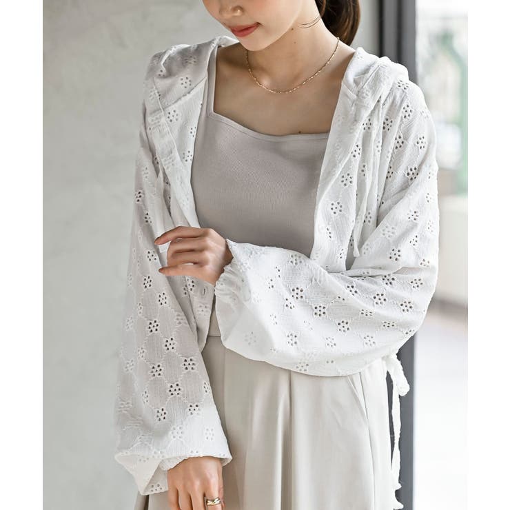 オフホワイト | レース透かし編みパーカー | rps