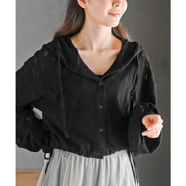 ブラック | レース透かし編みパーカー | rps