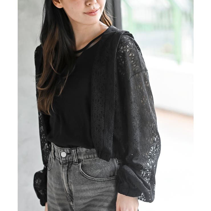 ブラック2 | レース透かし編みパーカー | rps