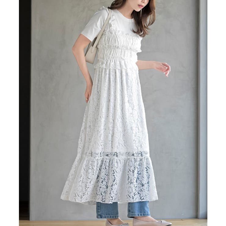 オフホワイト | レースシャーリングキャミワンピース | rps