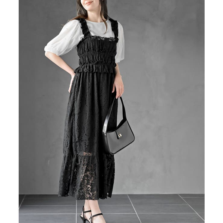 ブラック | レースシャーリングキャミワンピース | rps