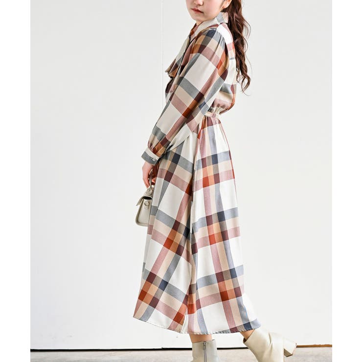 ベルト付きボータイチェックワンピース[品番：RPSW0001866]｜rps