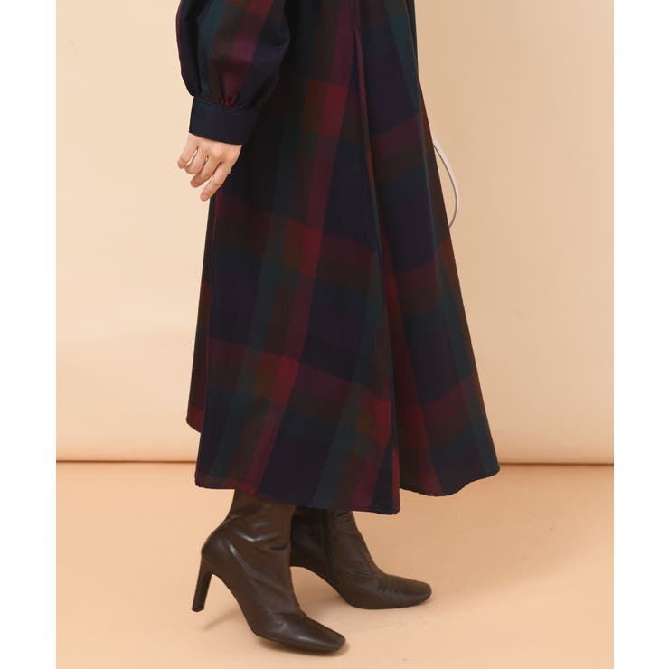 ベルト付きボータイチェックワンピース[品番：RPSW0001866]｜rps