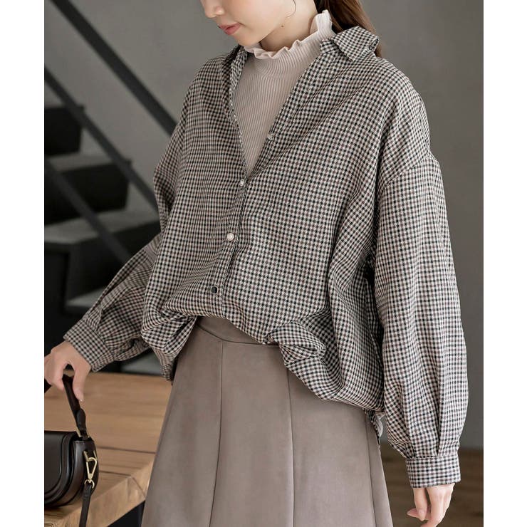 ＢＡＣＫレースアップ裾タックチェックブラウス | rps | 詳細画像1 