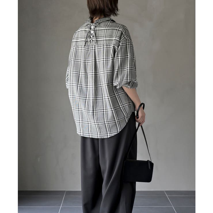 ＢＡＣＫレースアップ裾タックチェックブラウス | rps | 詳細画像12 
